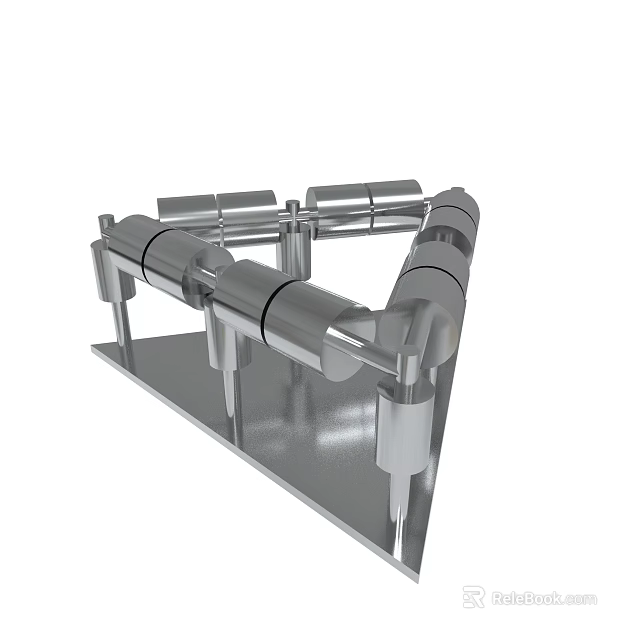 Stainless Steel Industrial Framework With Connected Pipes And Supporting Brackets 3d model 