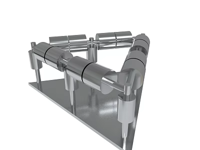 Stainless Steel Industrial Framework With Connected Pipes And Supporting Brackets 3d model