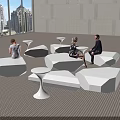Modern Public Chairs With Geometric Shape In Indoor Space Featuring Large Windows 3d model