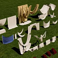 Outdoor Decorative White And Beige Draperies With Green Grass Background