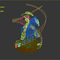 Cowgirl Character With Red Braids Riding Blue Horse On Orange Desert Base
