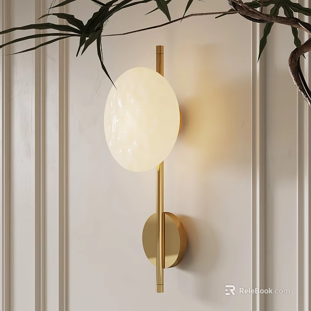 Modern Decorative Wall Lamp With Golden Stand And Circular Lampshade On White Wall 3d model 