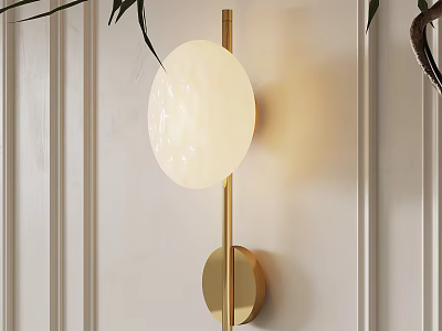Modern Decorative Wall Lamp With Golden Stand And Circular Lampshade On White Wall 3d model