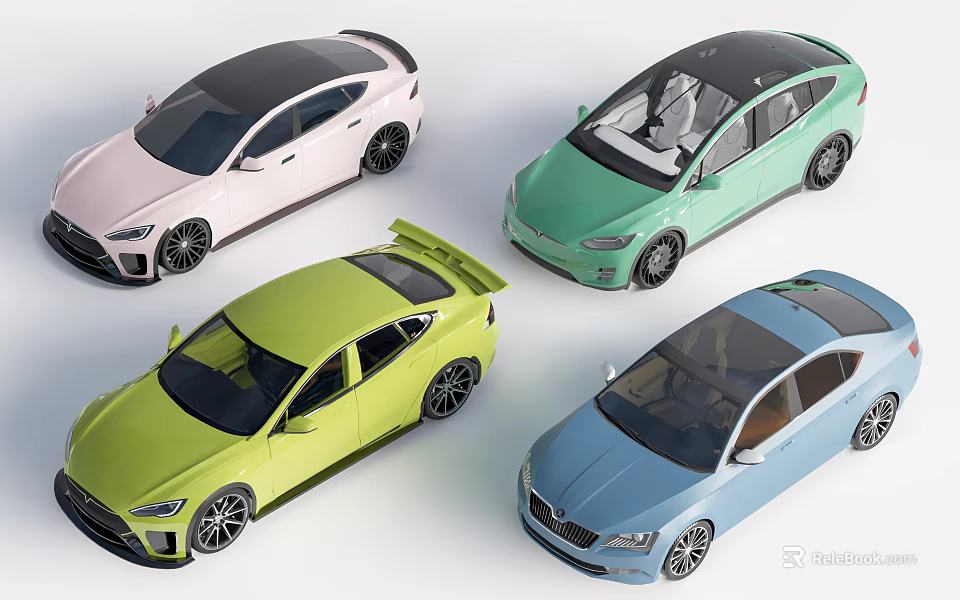 Stylish Colorful Modern Cars Showcasing Vibrant Hues And Sleek Designs 3d model 