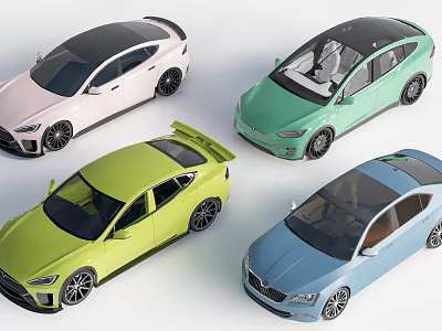 Stylish Colorful Modern Cars Showcasing Vibrant Hues And Sleek Designs 3d model