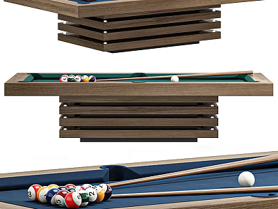 Billiard Room With Stacked Wooden Table Green Felt Cue Sticks And Colorful Balls 3d model
