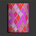 Colorful Glass Cup With Pink Red Diamond Pattern And Gold Lines