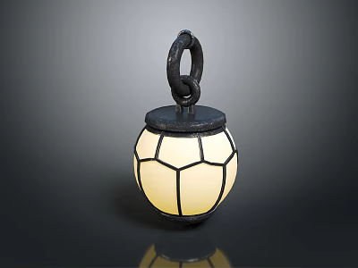 Vintage Black Pendant Light With White Geometric Glass Shade And Metal Hook 3d model