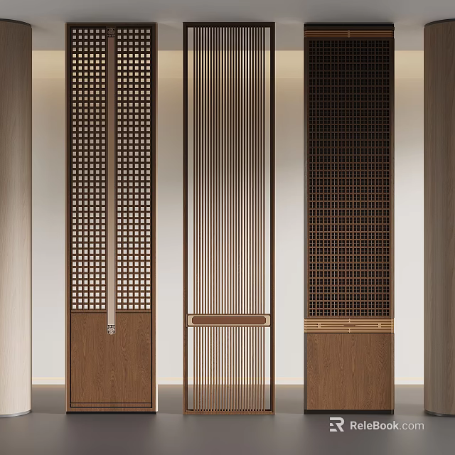 Modern Wooden Room Dividers With Lattice Slatted Panel Design For Interior Space Separation 3d model 
