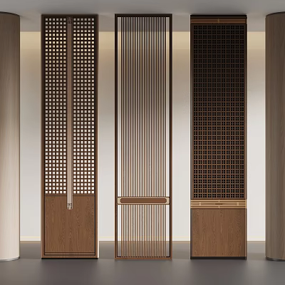 Modern Wooden Room Dividers With Lattice Slatted Panel Design For Interior Space Separation 3d model