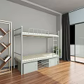 Modern Metal Frame Bunk Bed With Storage Drawers And Wooden Bookshelf