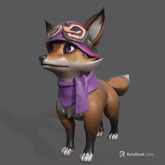 Cute Fox 3D Character Wearing Stylish Goggles And Purple Scarf 3d model 