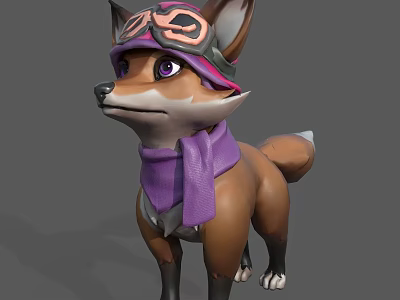 Cute Fox 3D Character Wearing Stylish Goggles And Purple Scarf 3d model