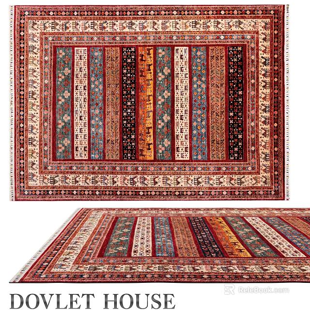 Traditional Square Carpet With Colorful Striped Patterns And Ornate Borders 3d model 