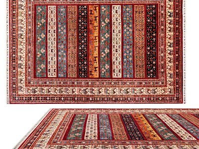 Traditional Square Carpet With Colorful Striped Patterns And Ornate Borders 3d model