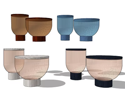 Modern Side Tables With Brown Blue Pink Clear Colors And Wooden Glass Metal Bases 3d model