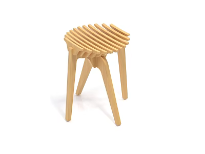Modern Minimalist Wooden Stool With Slatted Seat And Three Legged Design 3d model