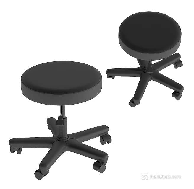 Black Adjustable Swivel Stools With Rolling Wheels And Ergonomic Design 3d model