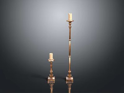 Elegant Golden Candle Holders With Tall And Short Designs On Black Background 3d model