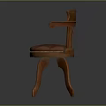 Classic Wooden Chair With Curved Arms Vertical Slat Back Red Tufted Seat And Three Legs