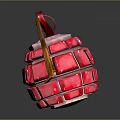 Shiny Red Cube Shaped Weapon Model With Reflective Surface Resembling Hand Grenade
