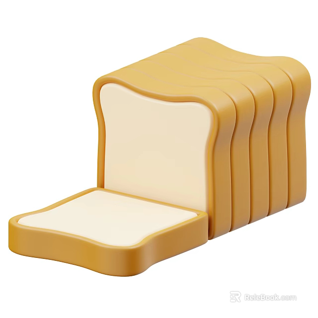 Fresh Stacked Sliced Bread with One Separated Piece and Golden Crust 3d model 