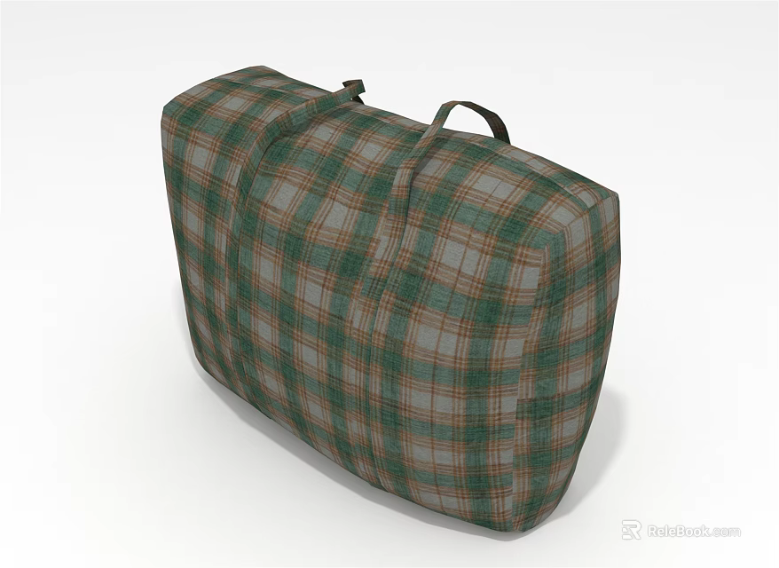 Plaid Storage Bag with Green Gray Checkered Design and Convenient Handle for Home Organization 3d model 