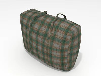 Plaid Storage Bag with Green Gray Checkered Design and Convenient Handle for Home Organization 3d model