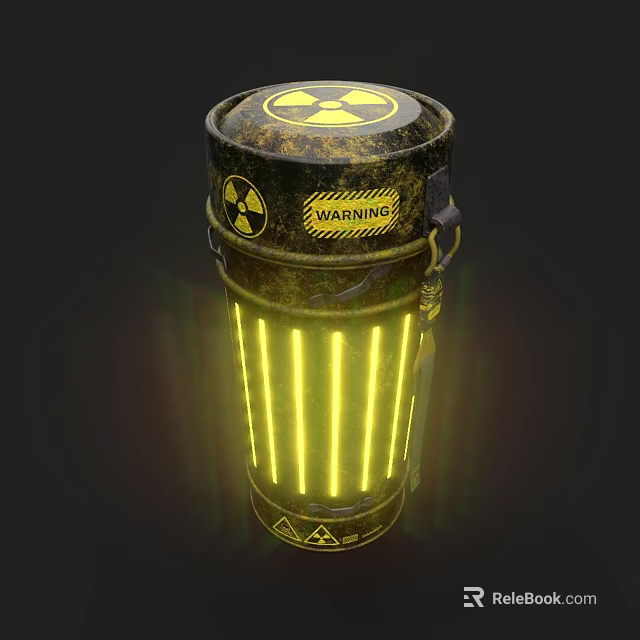 Automotive Parts Hazardous Warning Container With Radioactive Symbols And Glowing Stripes 3d model 