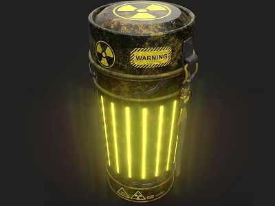 Automotive Parts Hazardous Warning Container With Radioactive Symbols And Glowing Stripes 3d model