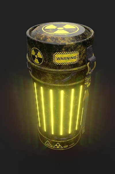 Automotive Parts Hazardous Warning Container With Radioactive Symbols And Glowing Stripes 3d model