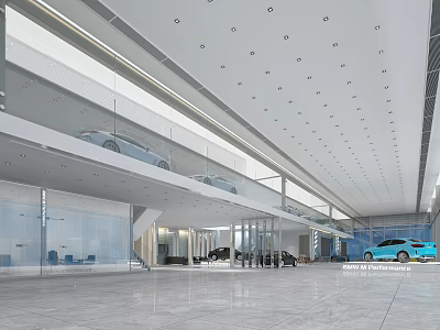 Modern 4S Car Showroom Spacious Interior With Glass Walls And Displayed Vehicles 3d model