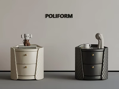 POLIFORM Nightstands With Two Tone Design And Decorative Items On Top 3d model