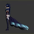 Fantasy Game Movie Character With Blue Red Armor Fox Ears And Flowing Blue Cape