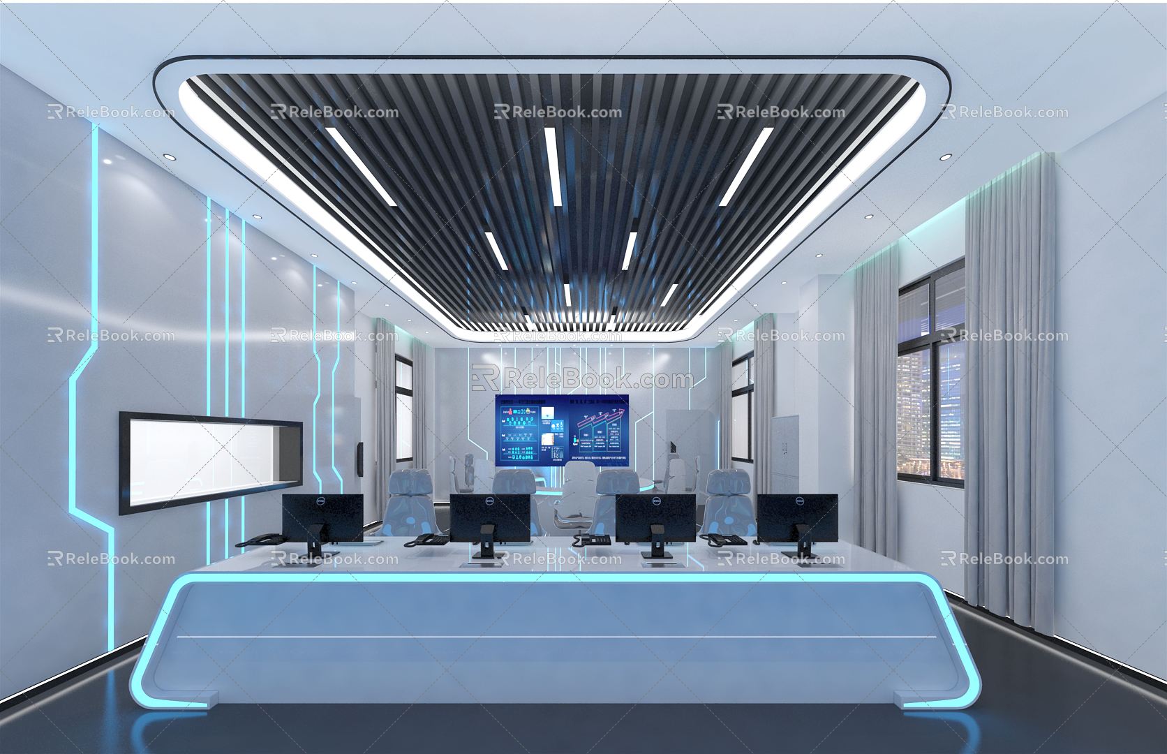 Modern Monitoring Room Science and Technology Sense Monitoring Room 3d model