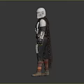 Detailed Silver Armored Warrior with Brown Cloak and Weapon in Standing Pose