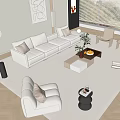 Modern White Sofa And Coffee Table Set In Living Room With Decorative Items And Chairs