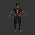 Man In Stylish Flame Printed T Shirt And Black Pants With Cap And Orange Shoes