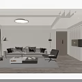 Modern Minimalist Living And Dining Room With Unique Flip Wall Clock And Marble Coffee Table