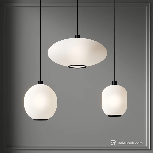 Modern Pendant Lights With Various Shapes White Shades And Black Bases On Gray Background 3d model 