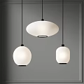 Modern Pendant Lights With Various Shapes White Shades And Black Bases On Gray Background