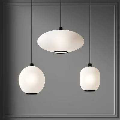 Modern Pendant Lights With Various Shapes White Shades And Black Bases On Gray Background 3d model