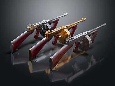 Classic Revolvers With Silver Gold And Red Grip Designs On 3d model