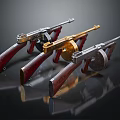 Classic Revolvers With Silver Gold And Red Grip Designs On