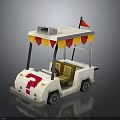 White Cart With Red Pink Number 7 Canopy Yellow Red Triangular Flags And Brown Seats