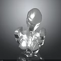 Detailed Shiny Silver Armored Humanoid Bust Sculpture With Sci Fi Character