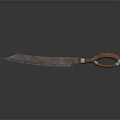 Handcrafted Bladed Weapon With Braided Leather Handle And Metallic Blade