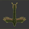Fantasy Character Green Mythical Creature With Plant Like Wings And Pink Feathers