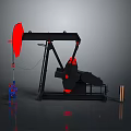 Industrial Oil Pump Jack Structure Featuring Red Components Blue Equipment And Cylindrical Tools 3d model