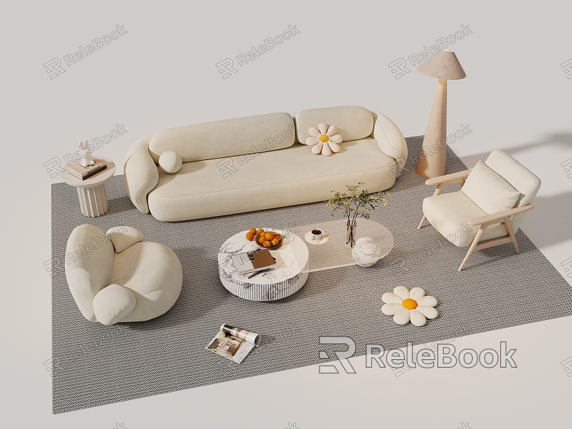 Cream style sofa coffee table combination living room sofa coffee table combination leisure sofa carpet model